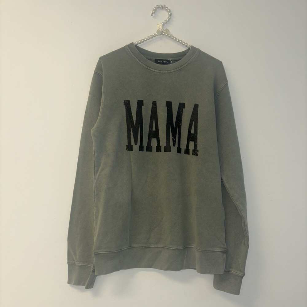 Mama Mom crewneck Sz Sm Viral Sweatshirt Sweater‎ Green Boho Indie Casual Lounge - Picture 2 of 12